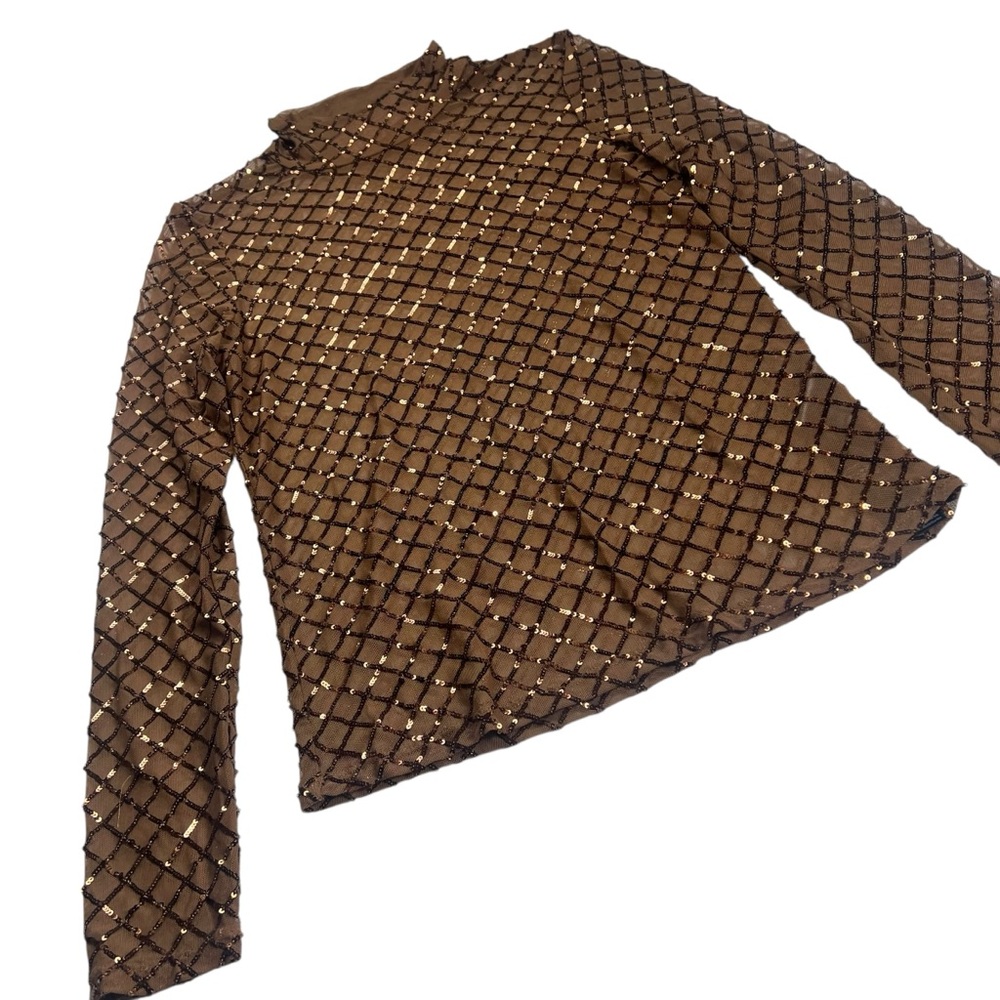 Anthropologie PILCRO Bronze Sequin Mesh Long Sleeve Turtleneck Top Medium NWT - Picture 11 of 16